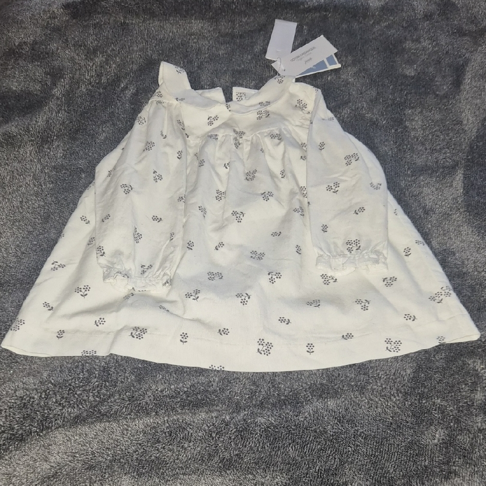 NWT Jacadi White Baby Girl Dress With Black Floral Design